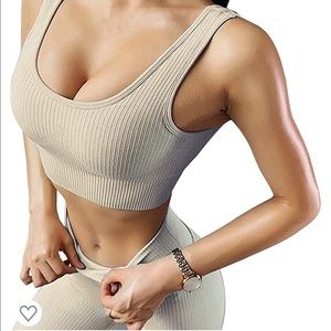 2 Pieces Ribbed Seamless Yoga Outfits Sports
